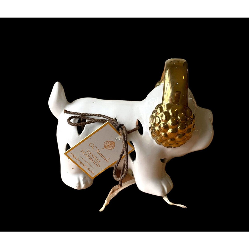 *GC Naturals Potpourri Holder White Ceramic Bulldog Dog Headphones Figurine
